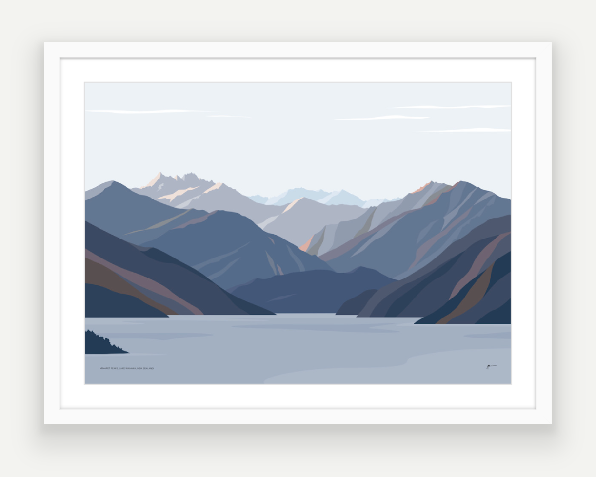 Minaret Peaks, Lake Wānaka, New Zealand Mountain Art Print
