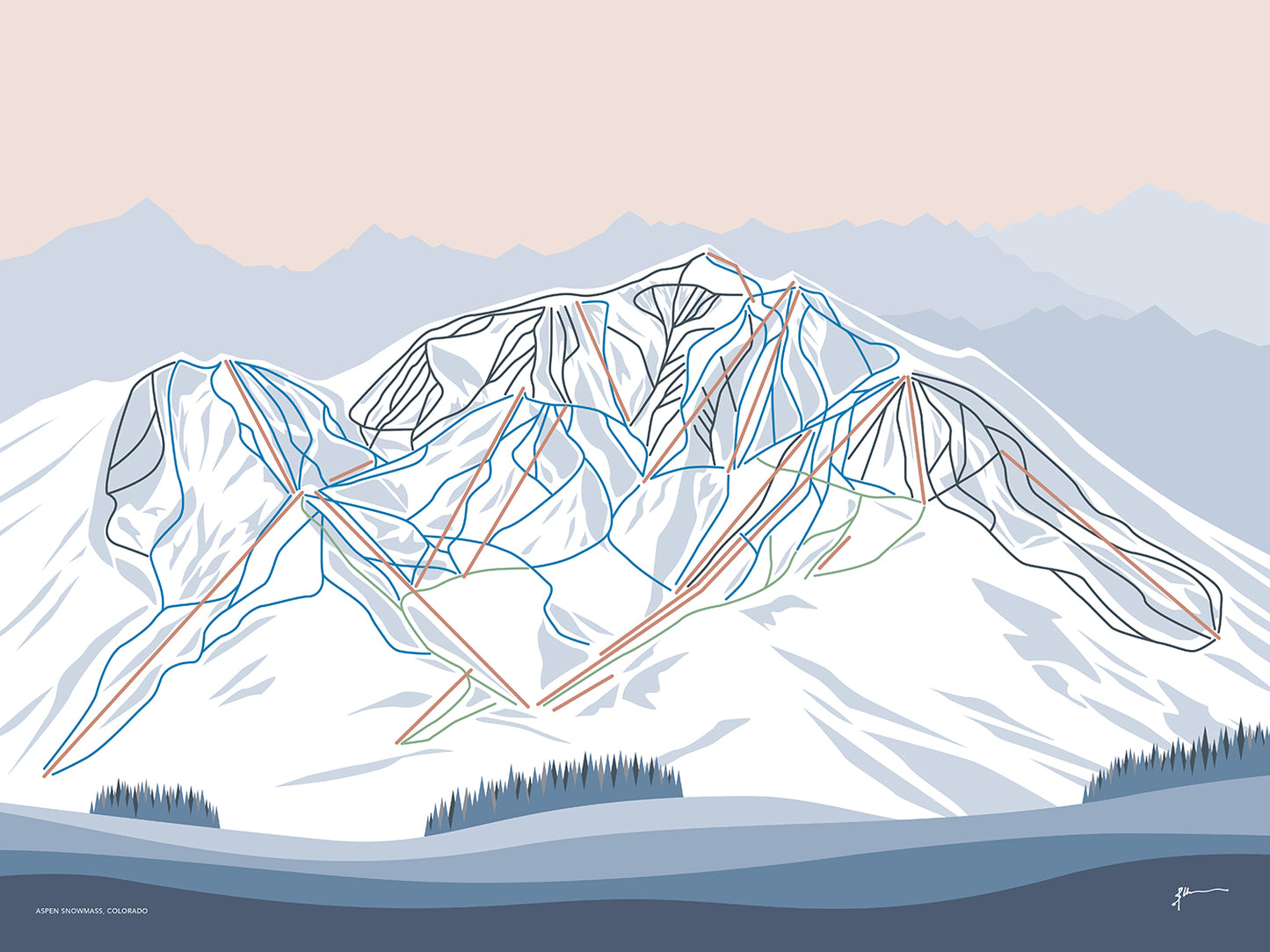 aspen snowmass trail map art print