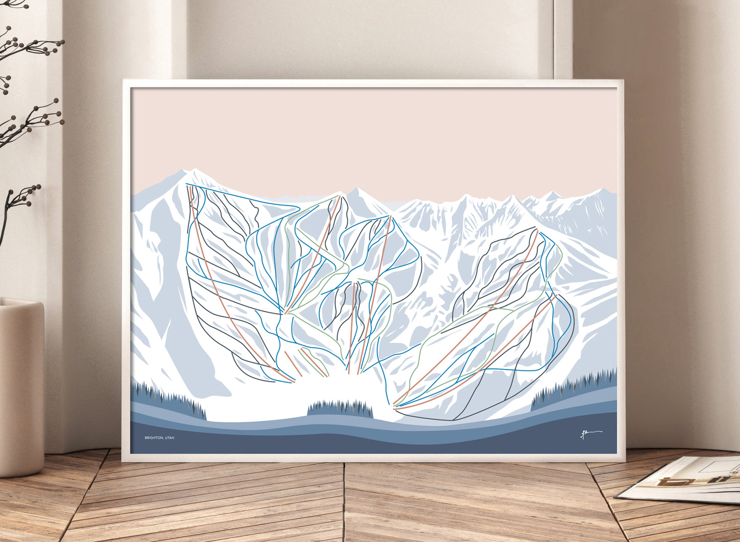 BRIGHTON, Utah. Modern Mountain Trail Map Wall Art