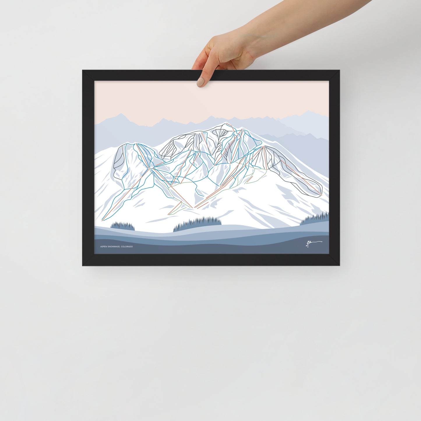 ASPEN SNOWMASS, Colorado. Modern Mountain Trail Map Wall Art