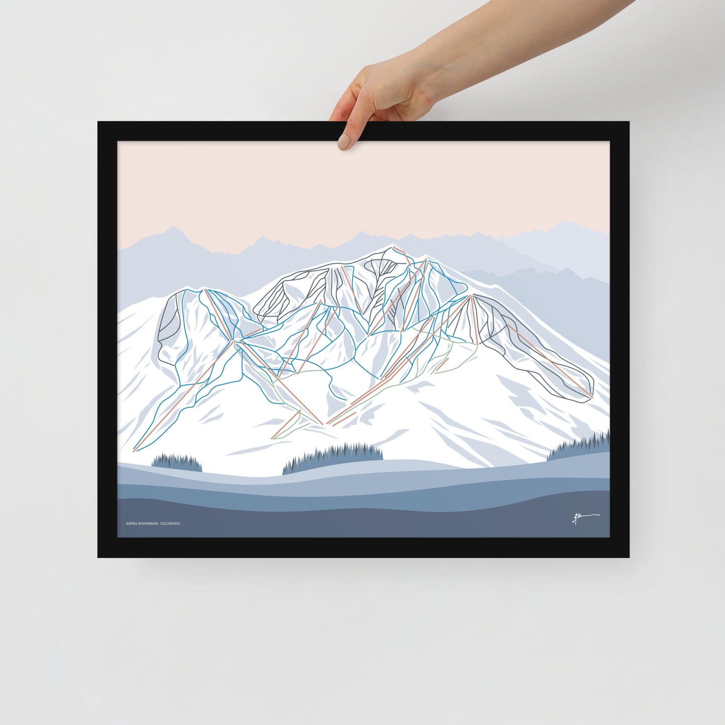 ASPEN SNOWMASS, Colorado. Modern Mountain Trail Map Wall Art