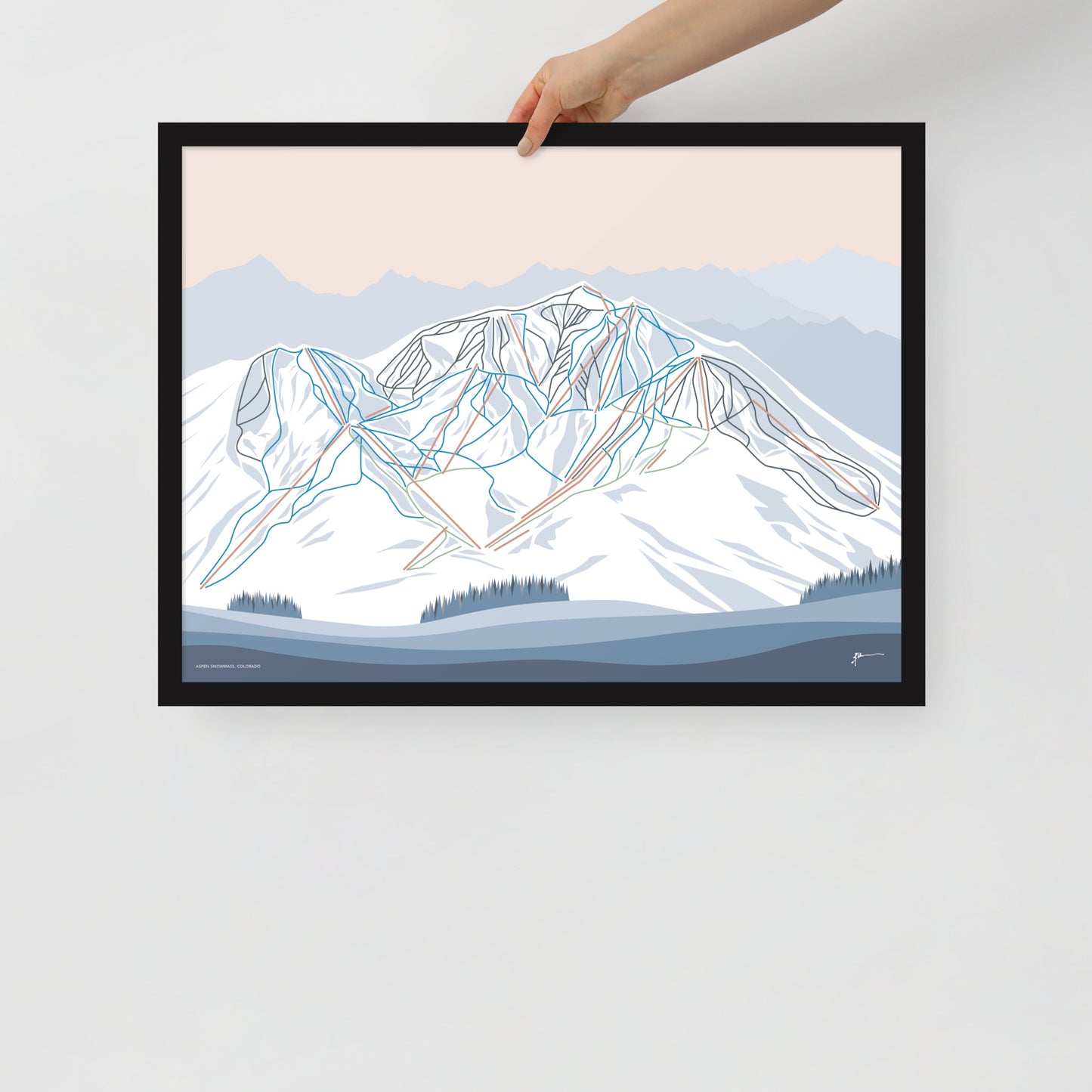 ASPEN SNOWMASS, Colorado. Modern Mountain Trail Map Wall Art