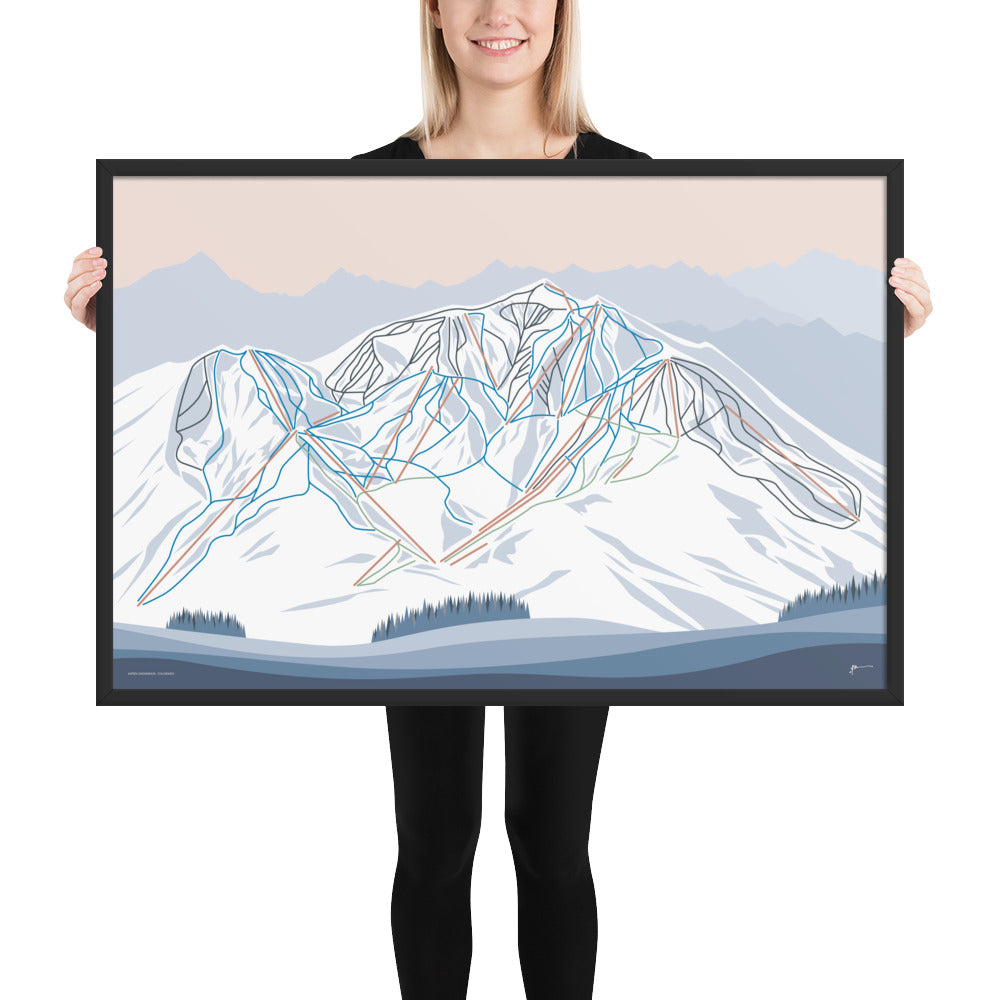 ASPEN SNOWMASS, Colorado. Modern Mountain Trail Map Wall Art