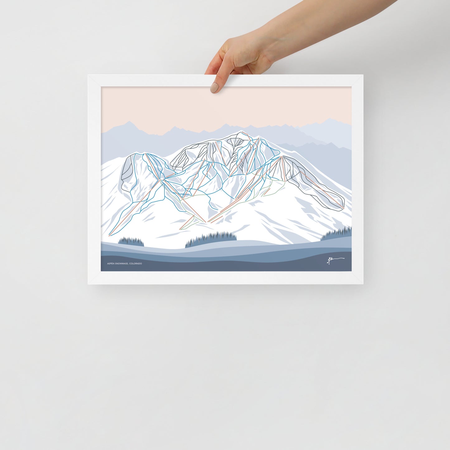 ASPEN SNOWMASS, Colorado. Modern Mountain Trail Map Wall Art