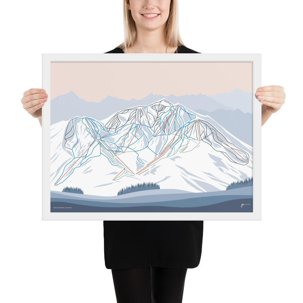 ASPEN SNOWMASS, Colorado. Modern Mountain Trail Map Wall Art