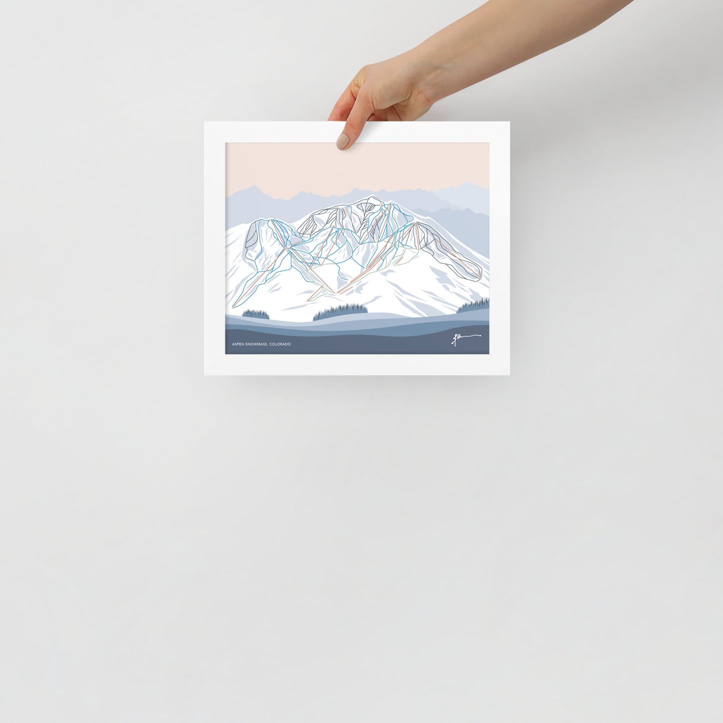 ASPEN SNOWMASS, Colorado. Modern Mountain Trail Map Wall Art