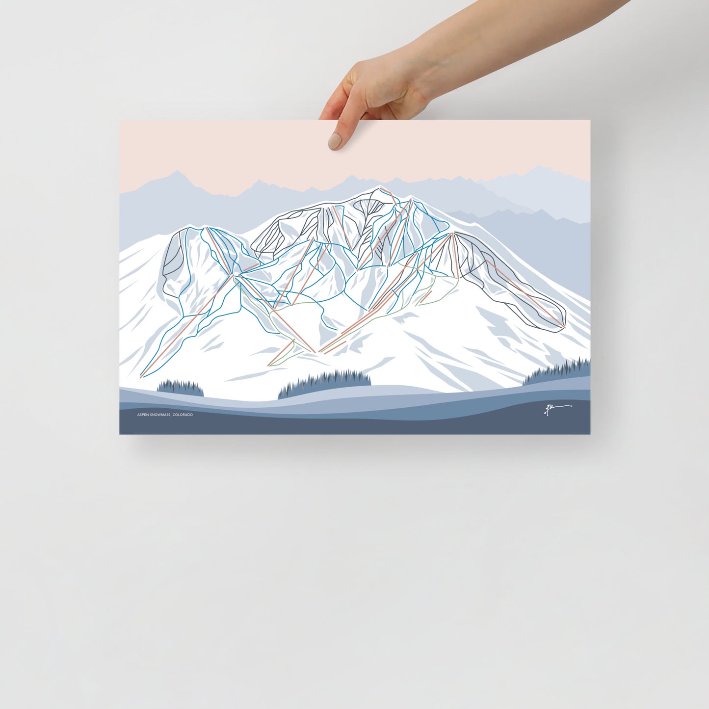 ASPEN SNOWMASS, Colorado. Modern Mountain Trail Map Wall Art