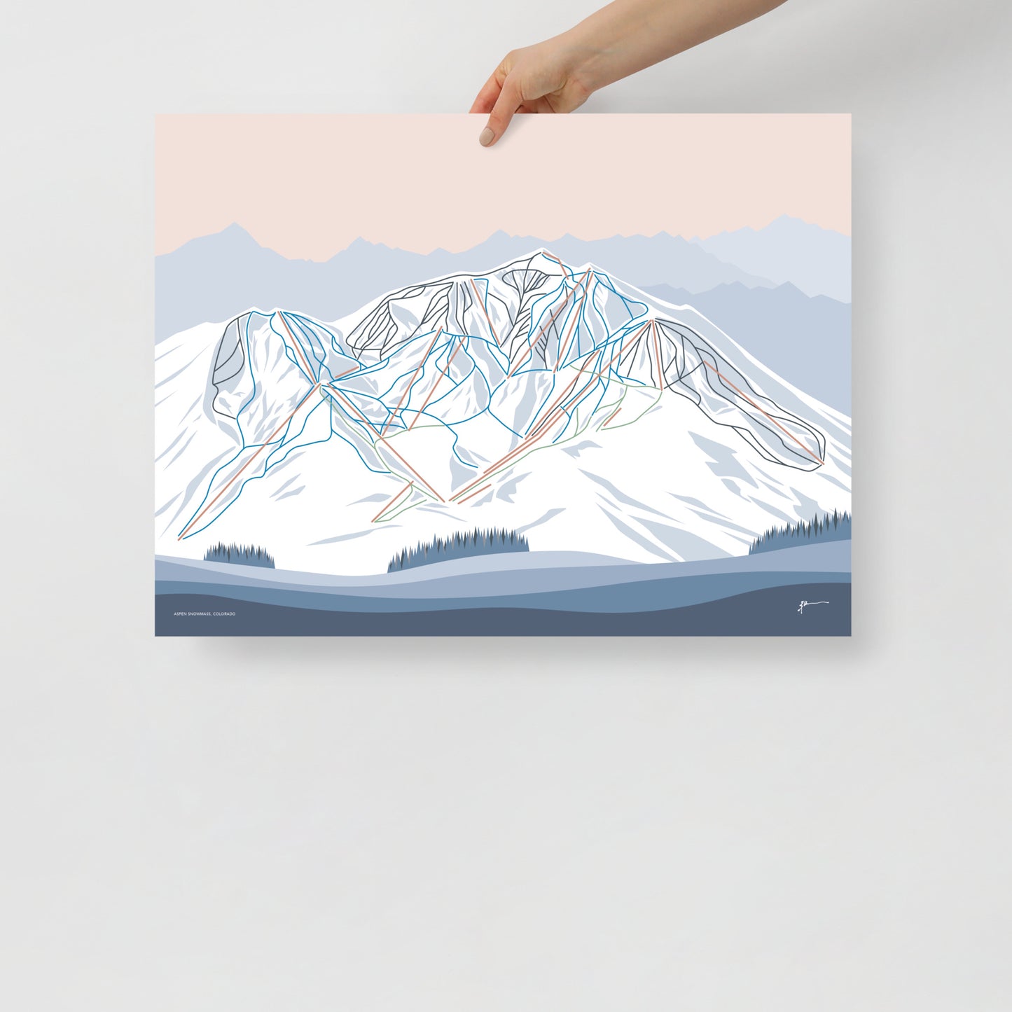 ASPEN SNOWMASS, Colorado. Modern Mountain Trail Map Wall Art