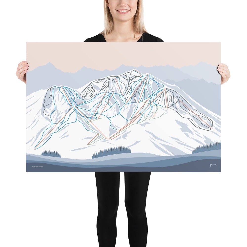 ASPEN SNOWMASS, Colorado. Modern Mountain Trail Map Wall Art