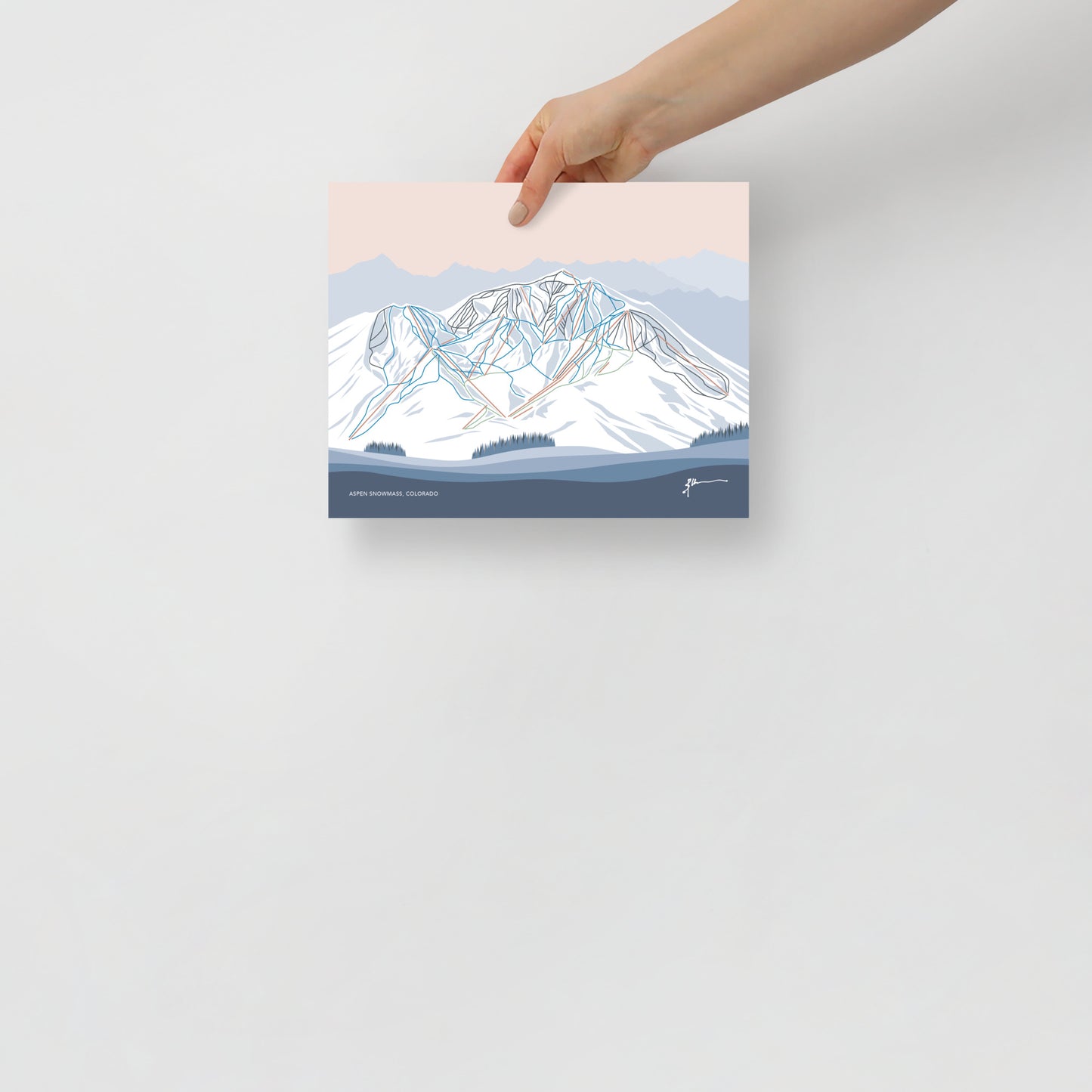 ASPEN SNOWMASS, Colorado. Modern Mountain Trail Map Wall Art