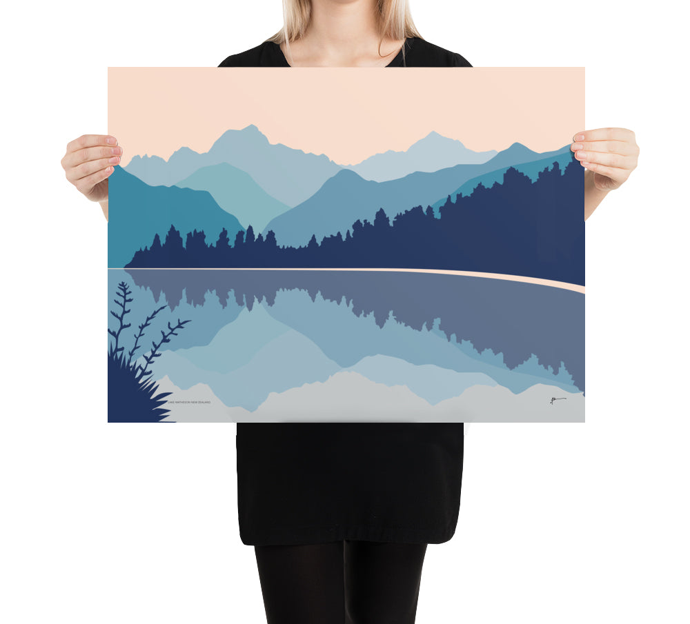 Lake Matheson Art Print, West Coast New Zealand with Aoraki Mount Cook
