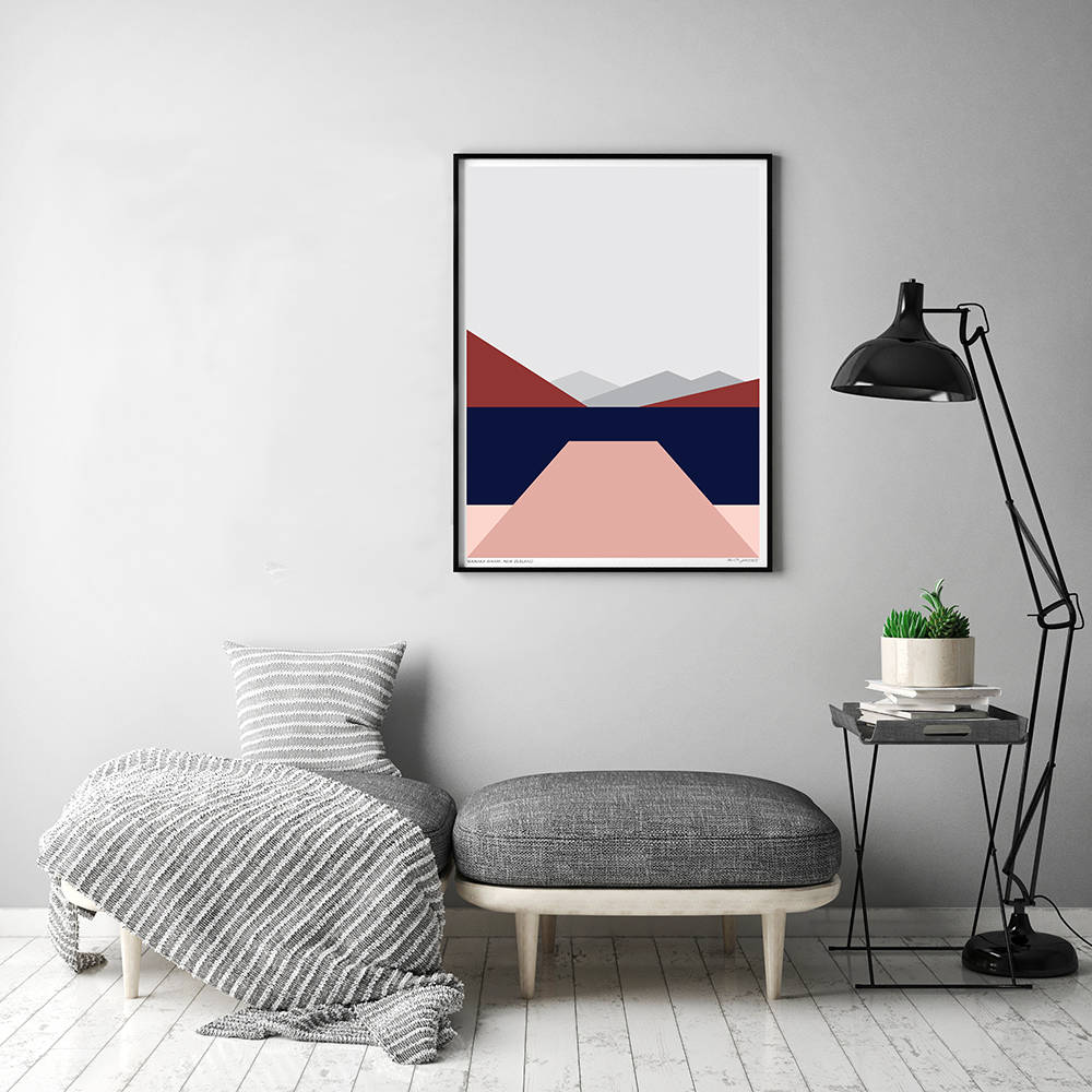 Wanaka Wharf Modern Abstract Landscape, New Zealand Art Print
