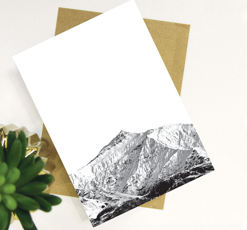 Black Peak Image, Wanaka, New Zealand. Black and White photographic Greeting Card. Wanaka, New Zealand!