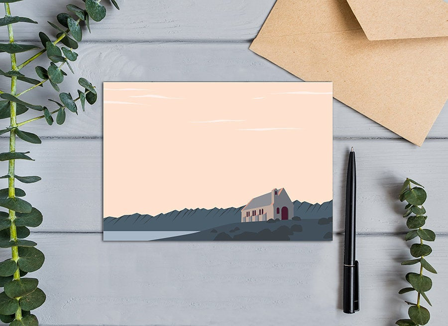 Lake Tekapo, New Zealand. Church of the Good Shepherd Greeting Card