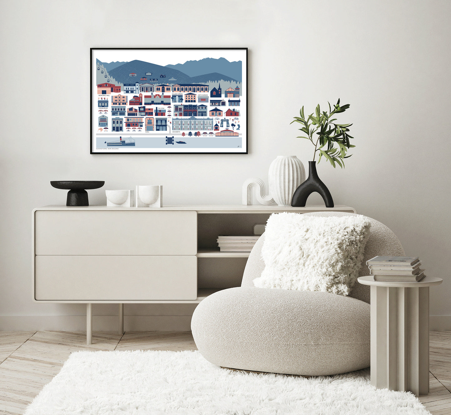 Queenstown, New Zealand Town Map Modern Art Print