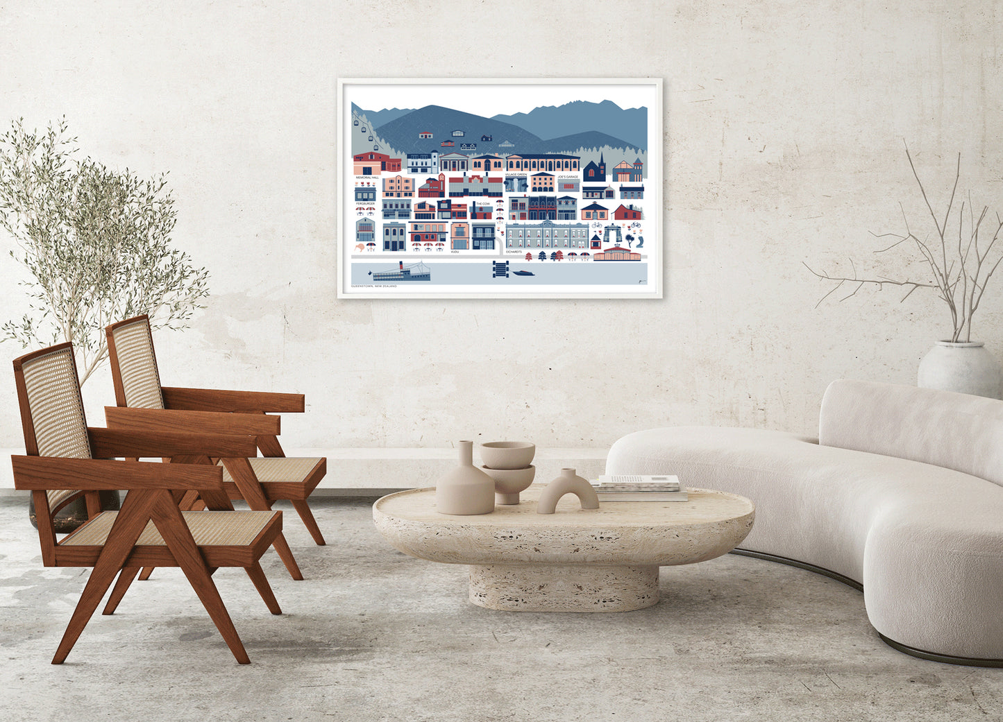 Queenstown, New Zealand Town Map Modern Art Print
