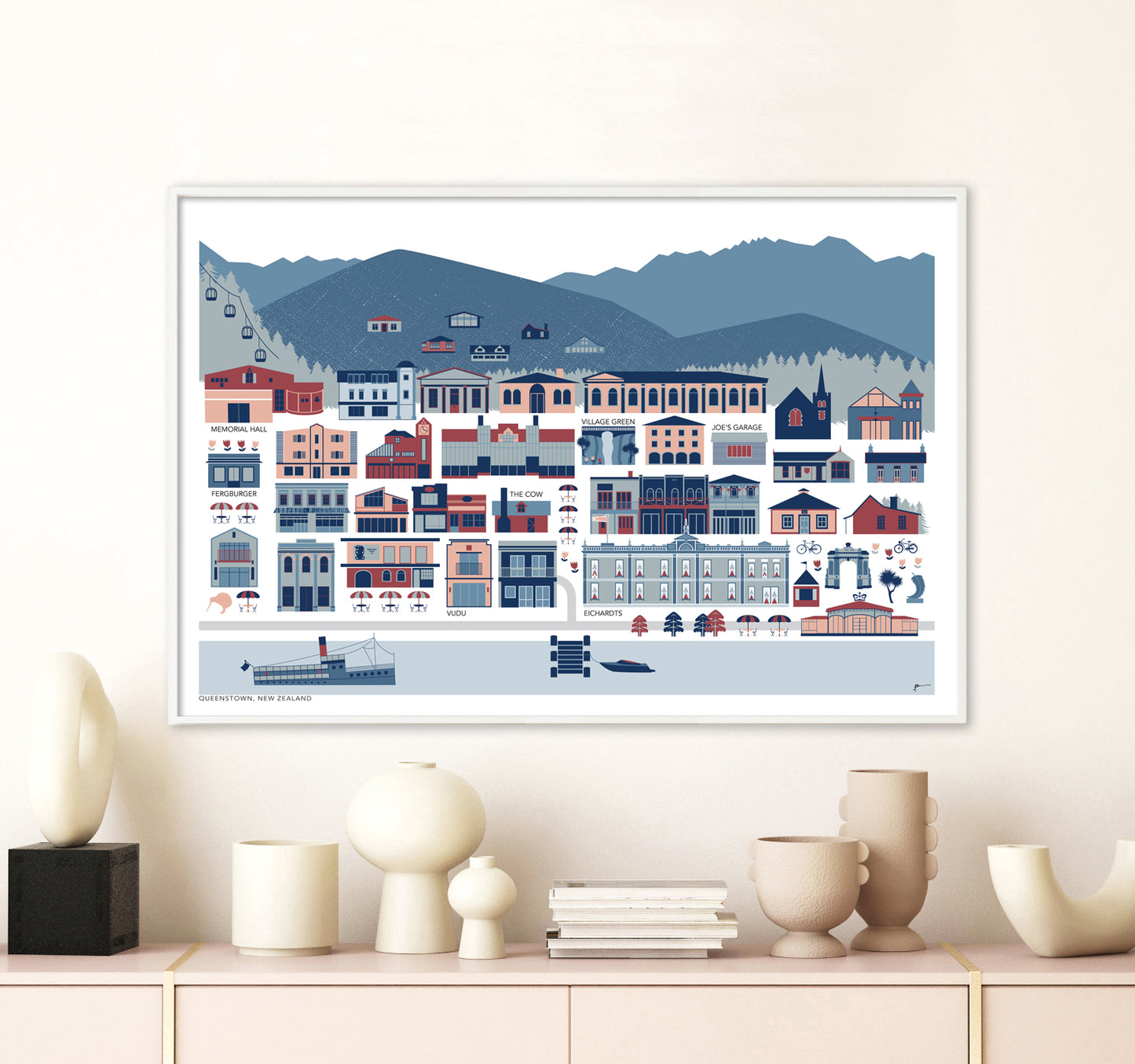 Queenstown, New Zealand Town Map Modern Art Print
