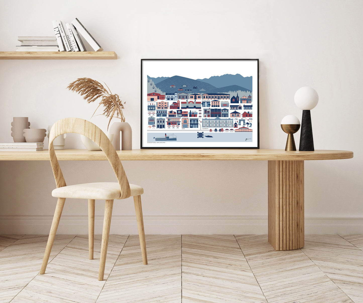 Queenstown, New Zealand Town Map Modern Art Print
