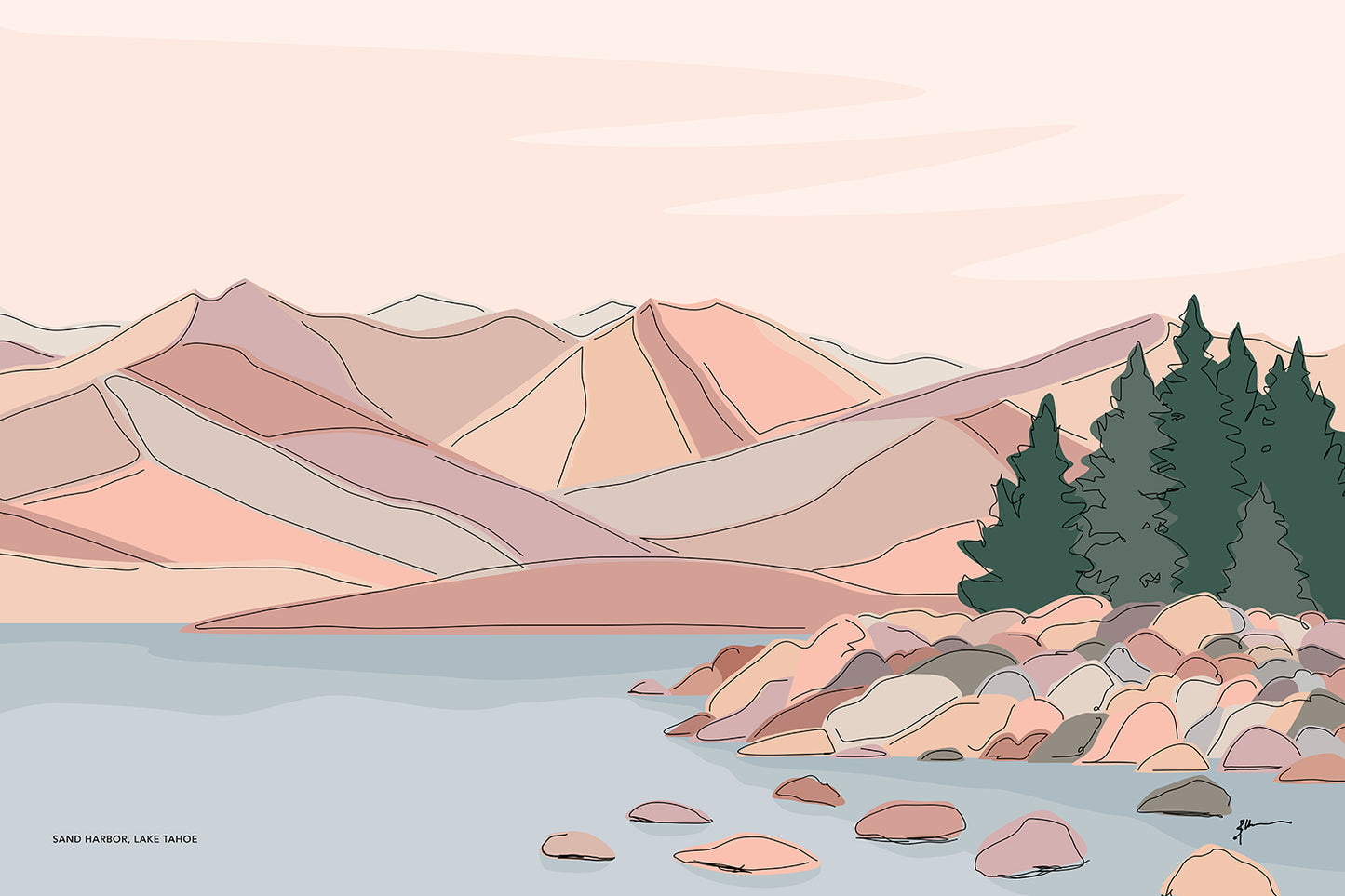 Sand Harbor, Lake Tahoe, Nevada. Modern Art Print. Lake Mountain Landscape