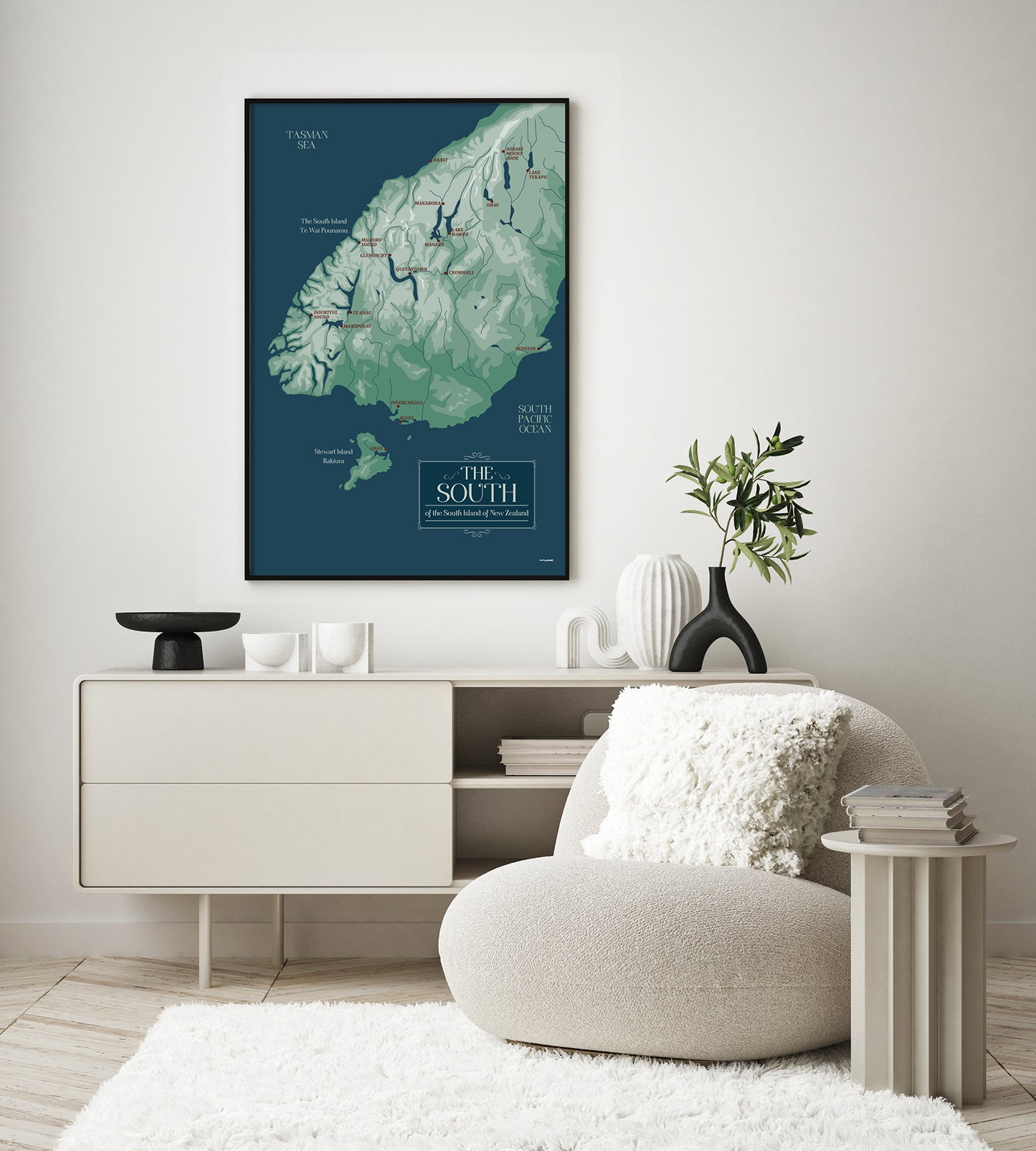 new zealand art print map