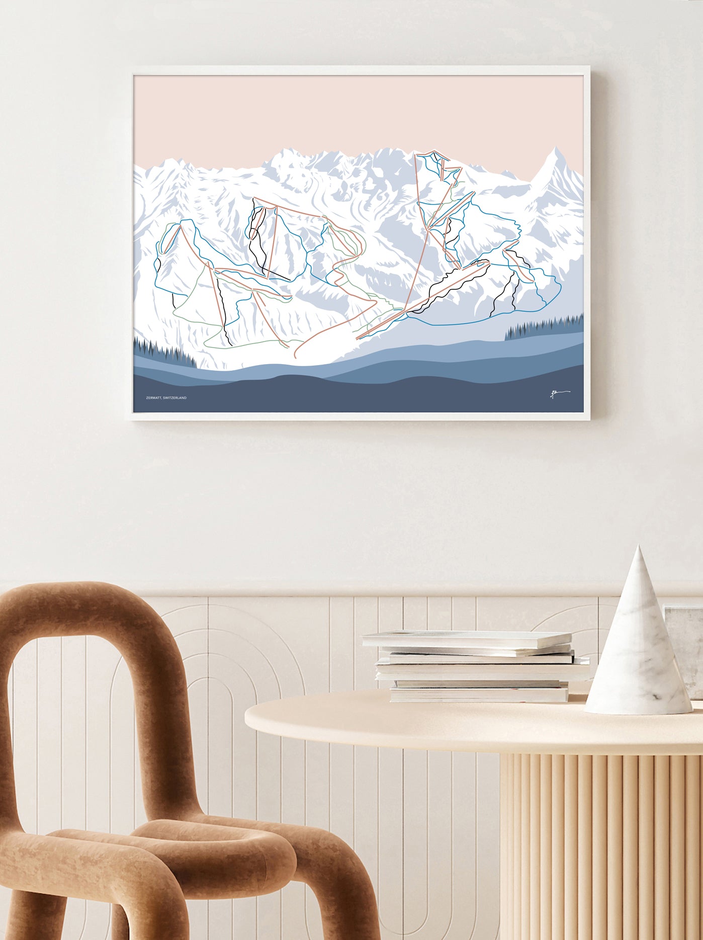 ZERMATT, SWITZERLAND. Modern Mountain Trail Map Wall Art