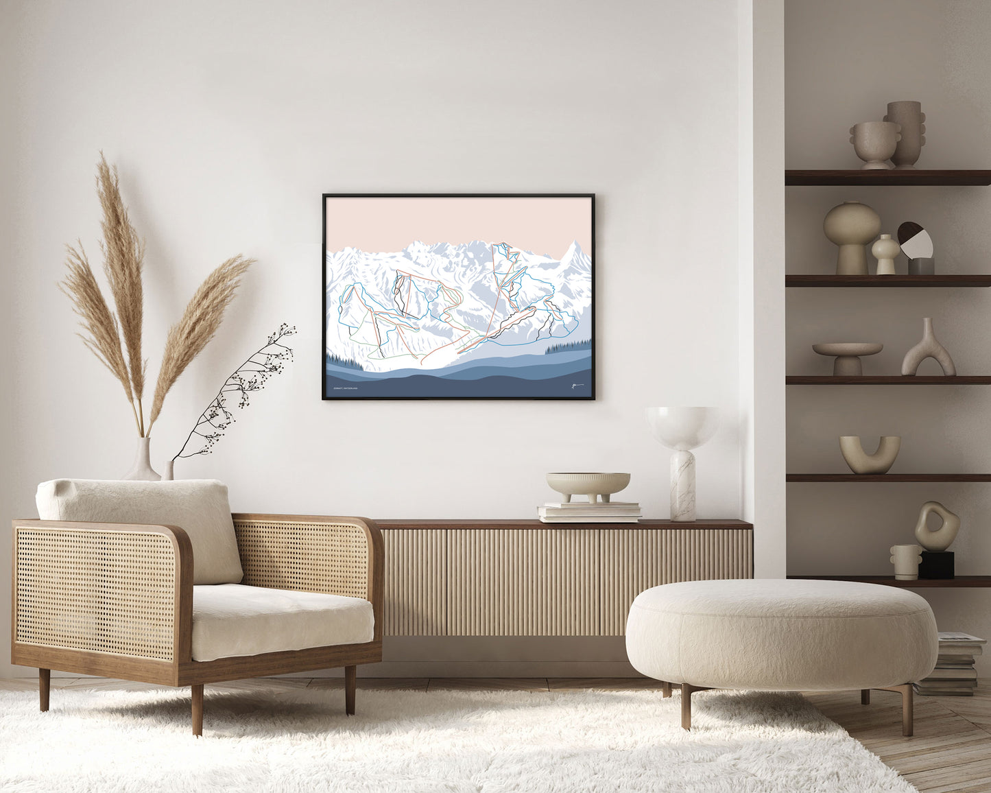 ZERMATT, SWITZERLAND. Modern Mountain Trail Map Wall Art