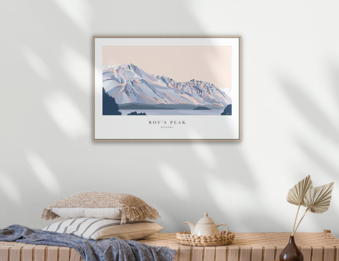 Roy's Peak Hike, Lake Wānaka, New Zealand Modern Mountain Art Print