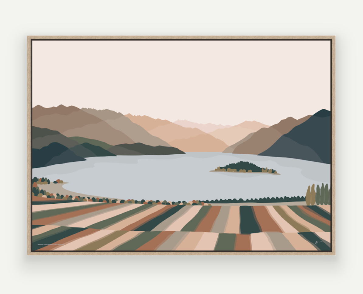 Rippon Vineyard, Lake Wanaka, New Zealand. Contemporary Mountain Landscape Art Print