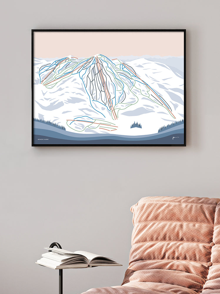 BROMONT, QUEBEC. Modern Mountain Trail Map Wall Art Print