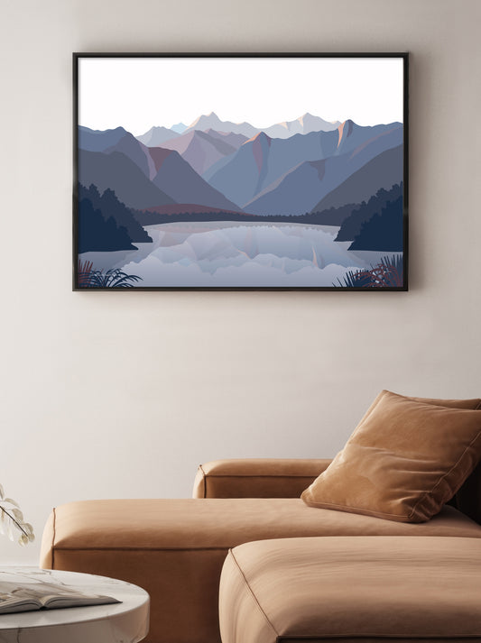 Lake Matheson Aoraki Mt Cook Reflection, West Coast, New Zealand Mountain Art Print