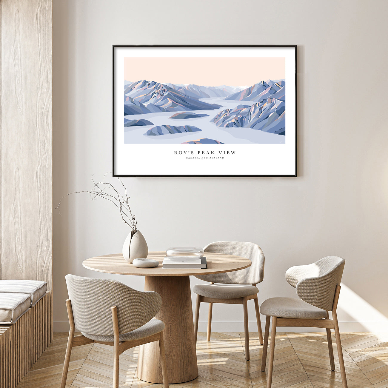 Roy's Peak View, Lake Wānaka, New Zealand Modern Mountain Art Print with white border