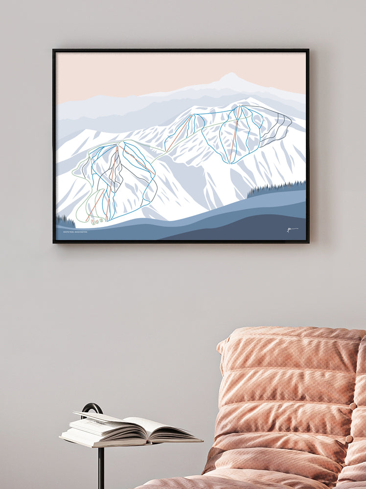 WHITEP PASS, WASHINGTON. Modern Mountain Trail Map Wall Art Print