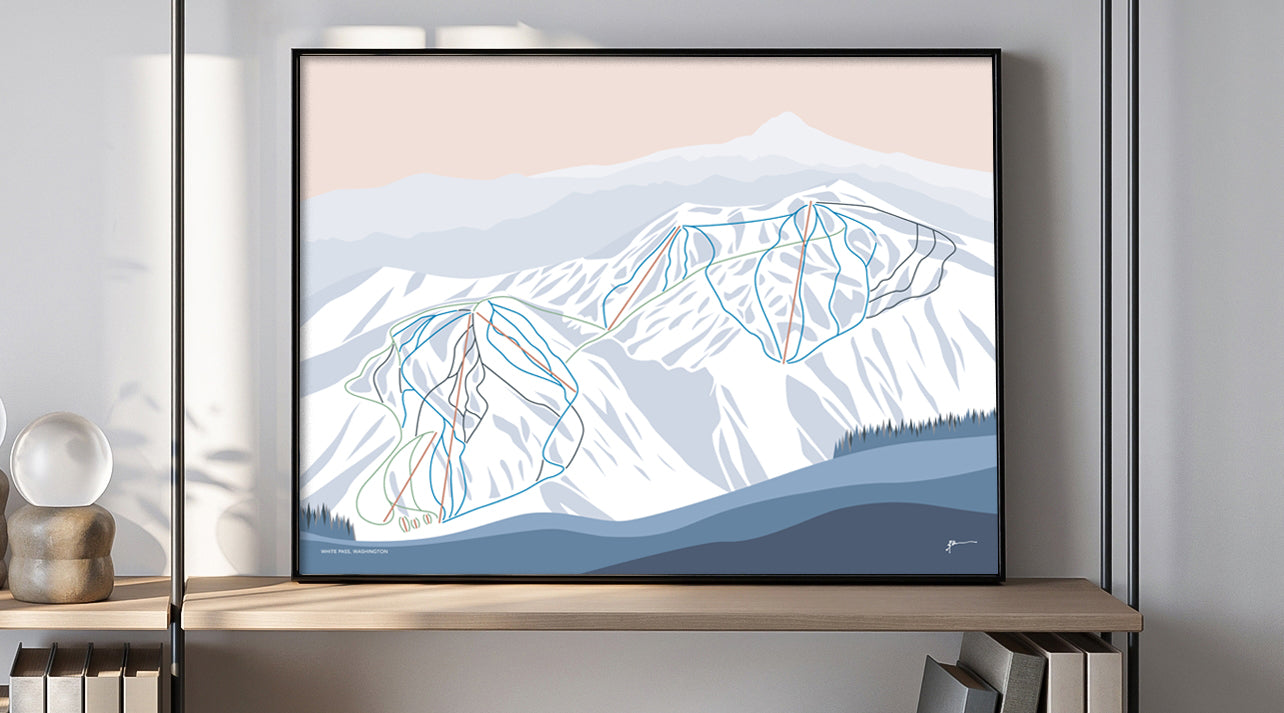 WHITEP PASS, WASHINGTON. Modern Mountain Trail Map Wall Art Print