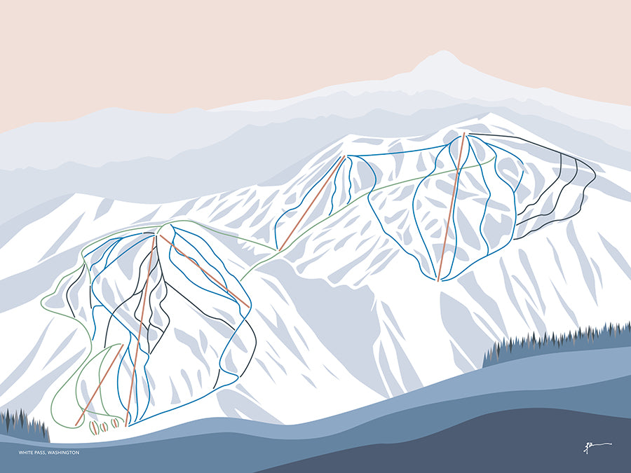 WHITEP PASS, WASHINGTON. Modern Mountain Trail Map Wall Art Print