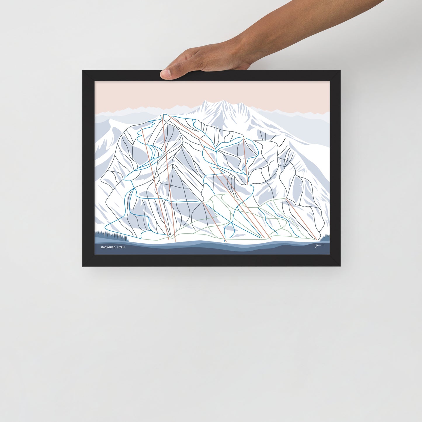 SNOWBIRD, UTAH. Modern Mountain Trail Map Wall Art