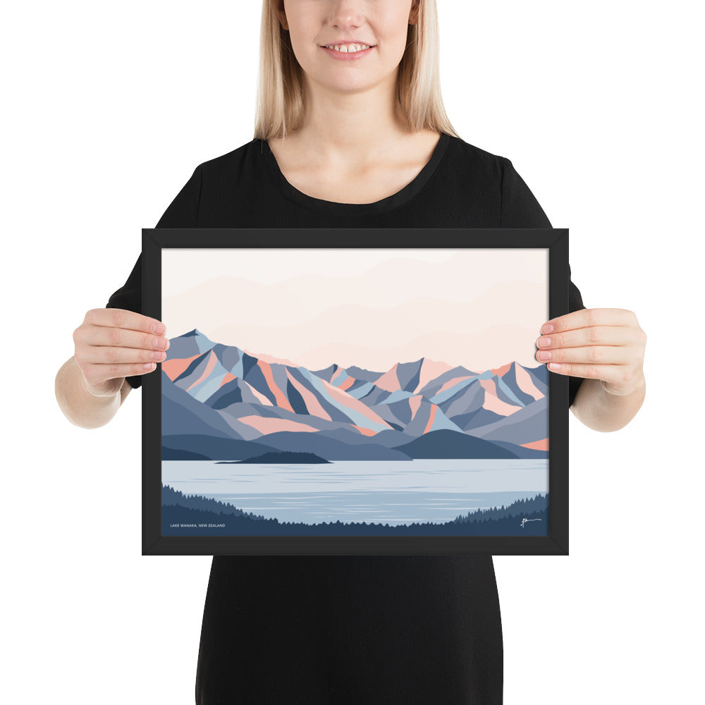 Lake Wanaka Mountains New Zealand Art Print. Modern Landscape Wall Art Poster