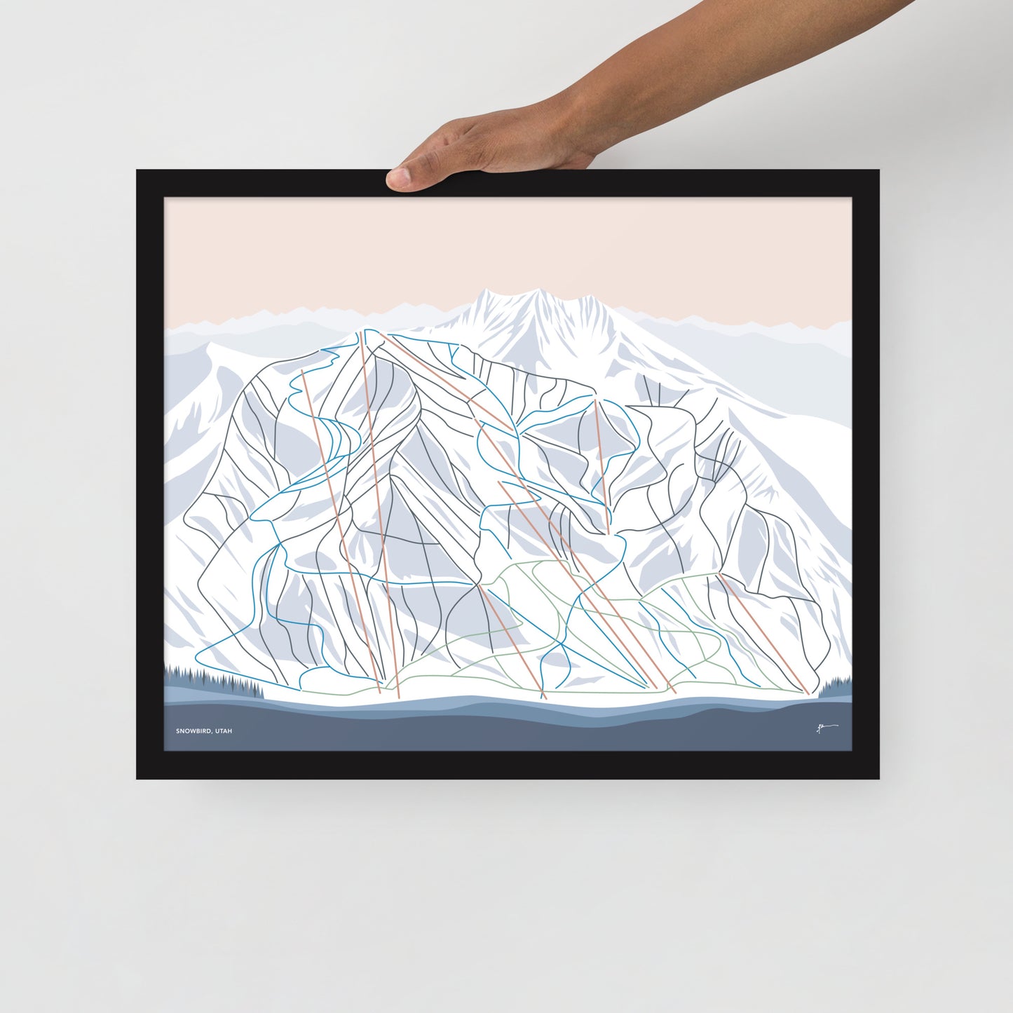 SNOWBIRD, UTAH. Modern Mountain Trail Map Wall Art