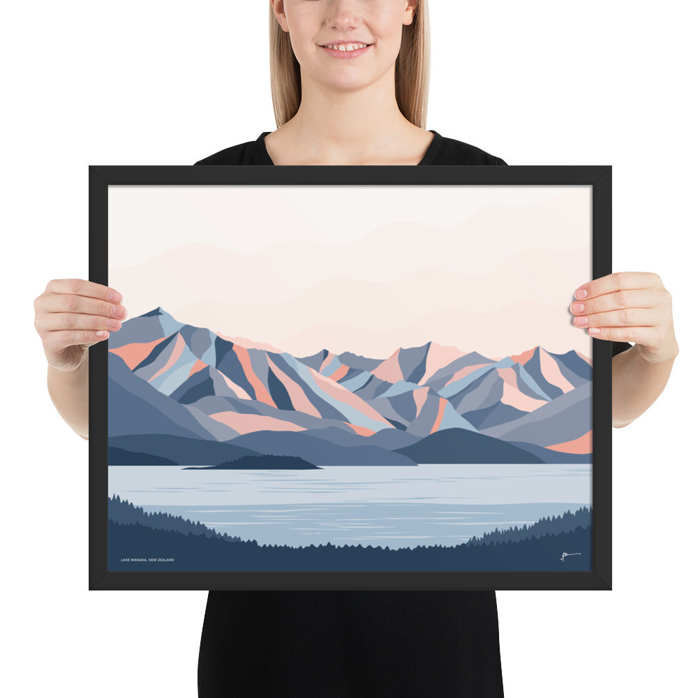 Lake Wanaka Mountains New Zealand Art Print. Modern Landscape Wall Art Poster