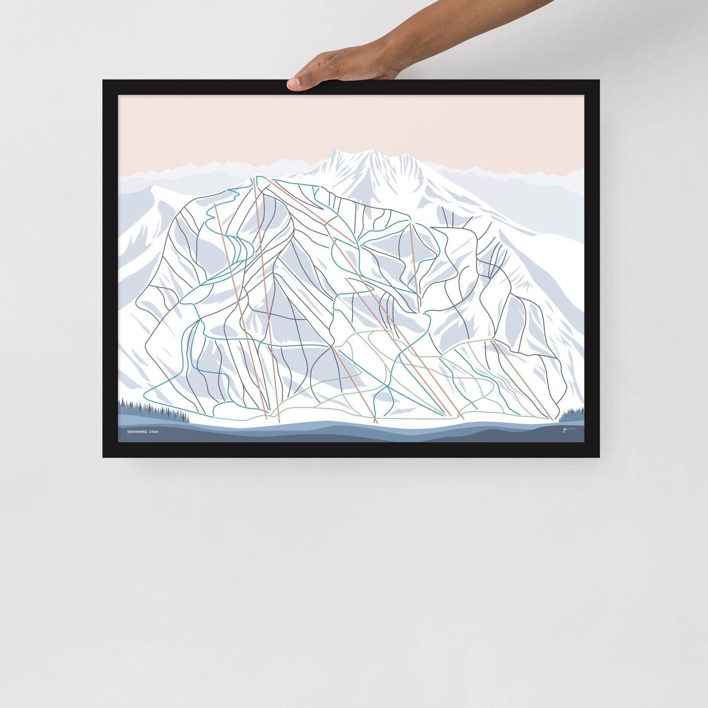 SNOWBIRD, UTAH. Modern Mountain Trail Map Wall Art