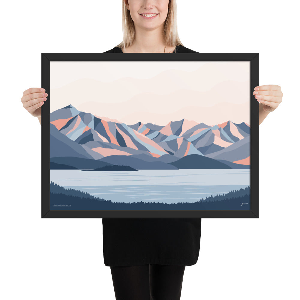 Lake Wanaka Mountains New Zealand Art Print. Modern Landscape Wall Art Poster