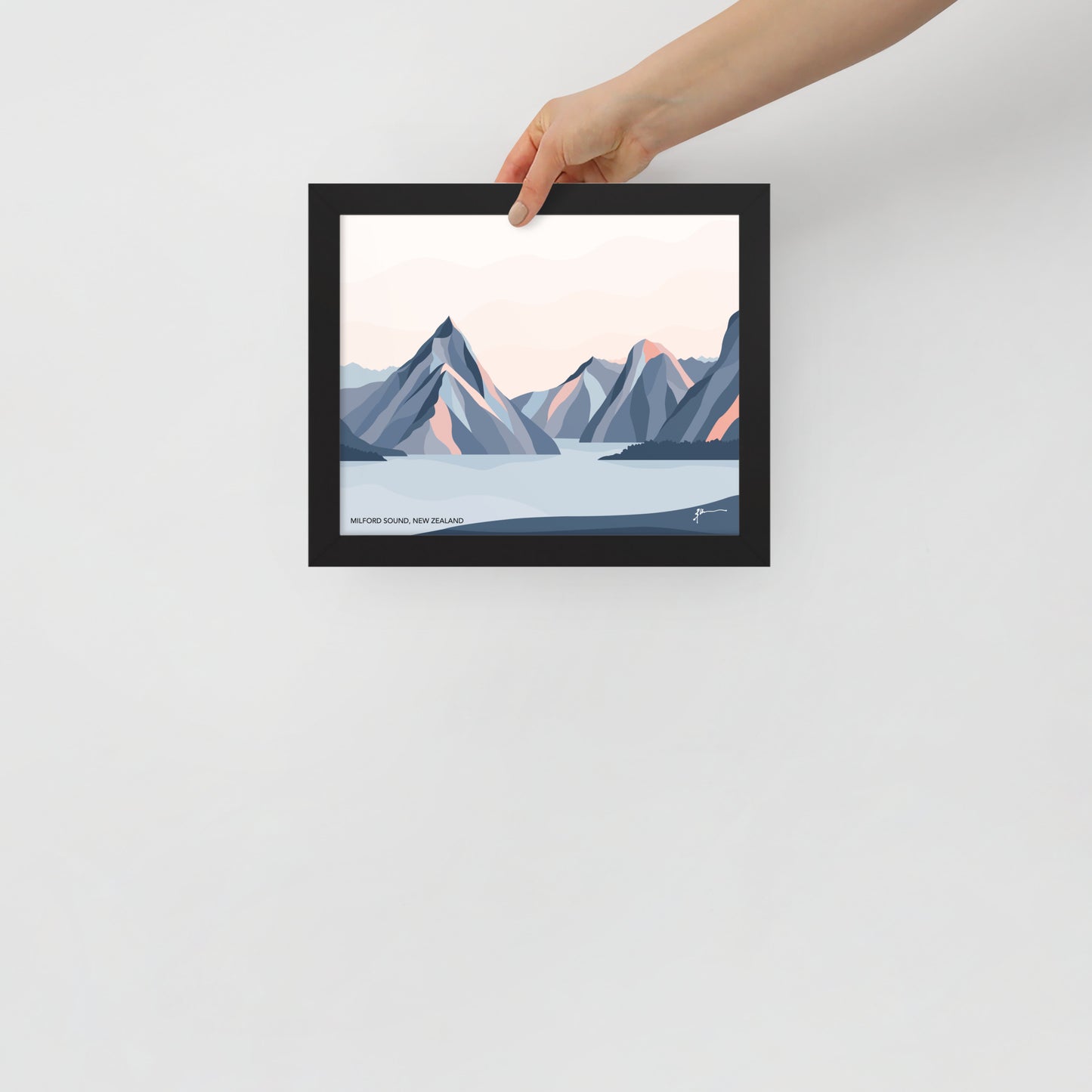 Milford Sound Mountains, New Zealand. Modern Mitre Peak Art Print