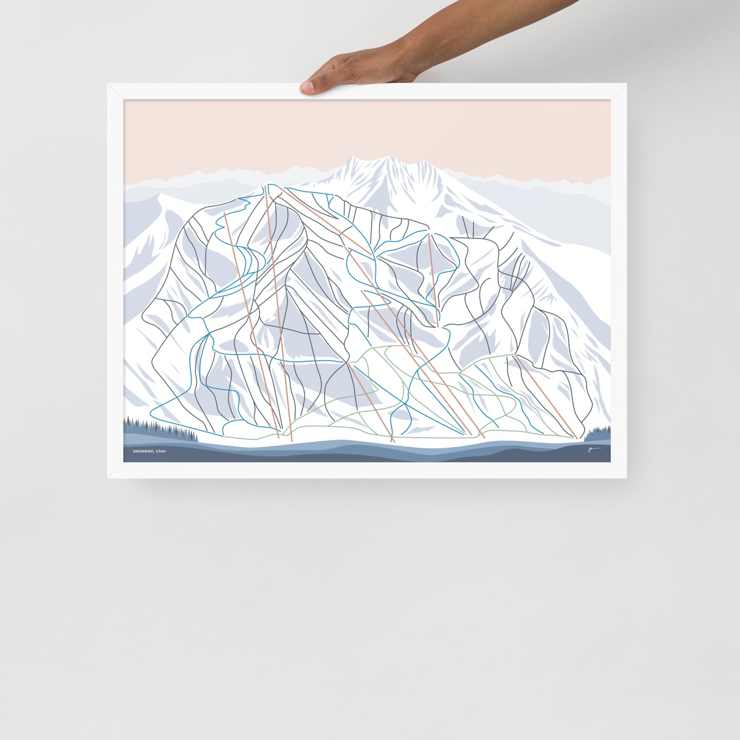 SNOWBIRD, UTAH. Modern Mountain Trail Map Wall Art