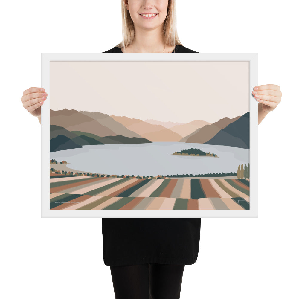 Rippon Vineyard, Lake Wanaka, New Zealand. Contemporary Mountain Landscape Art Print