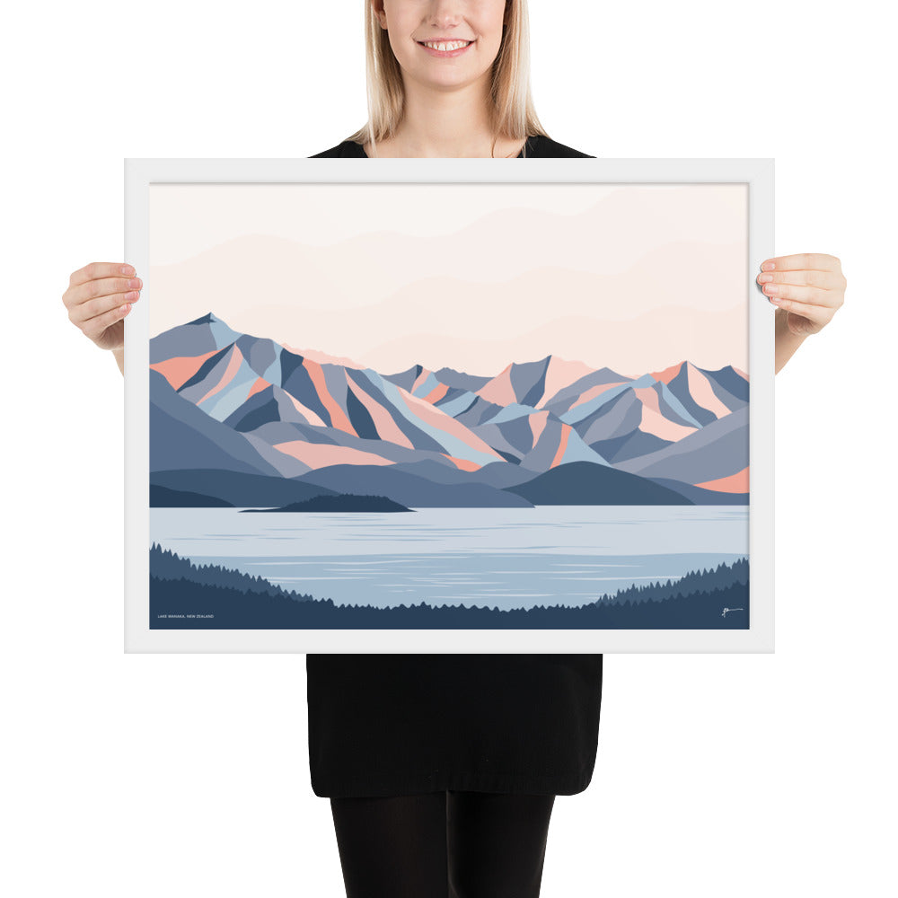 Lake Wanaka Mountains New Zealand Art Print. Modern Landscape Wall Art Poster