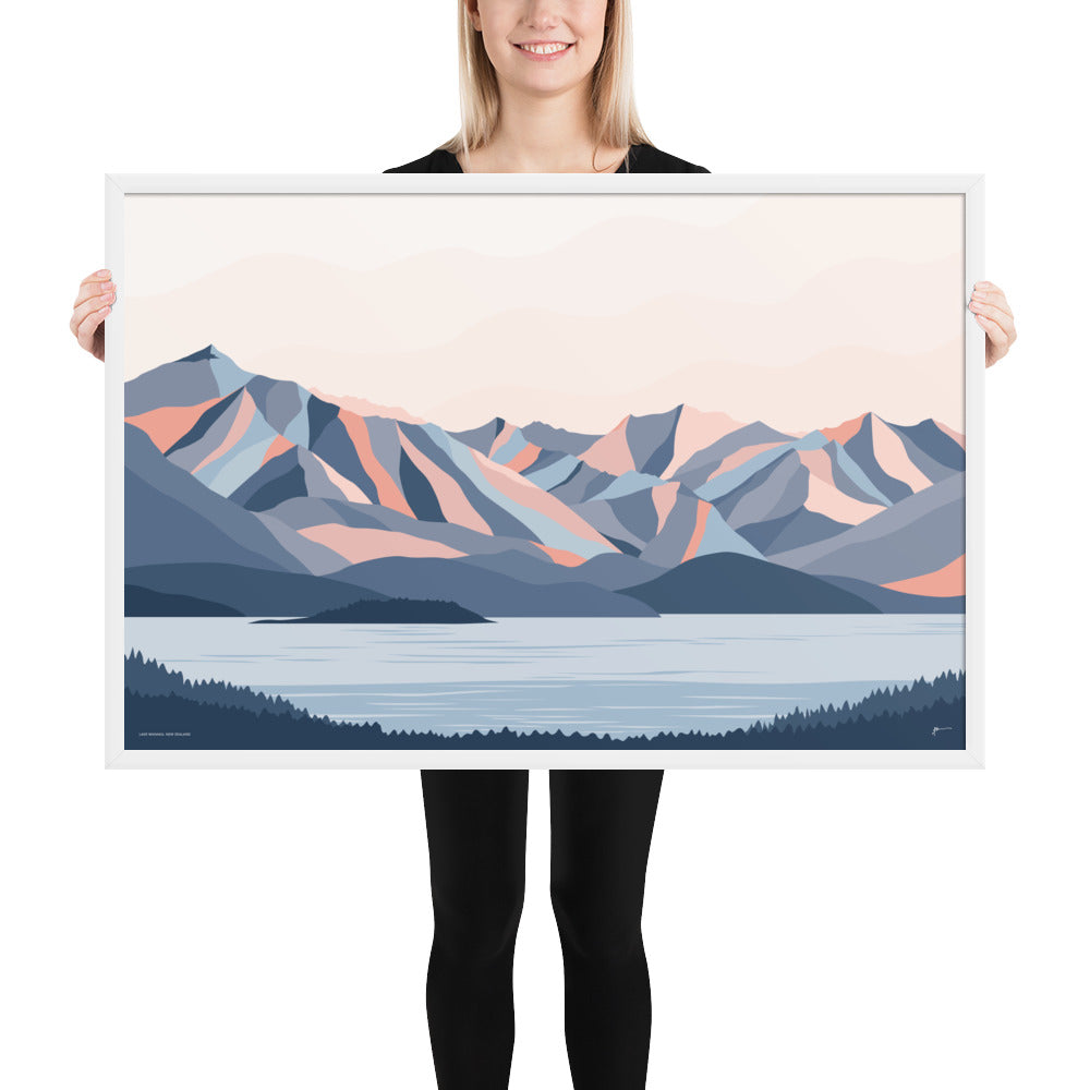 Lake Wanaka Mountains New Zealand Art Print. Modern Landscape Wall Art Poster