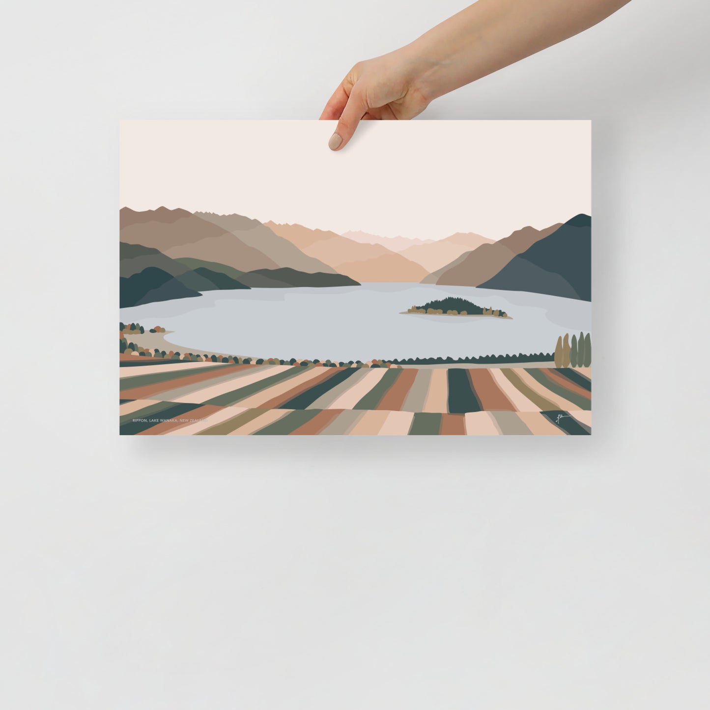 Rippon Vineyard, Lake Wanaka, New Zealand. Contemporary Mountain Landscape Art Print