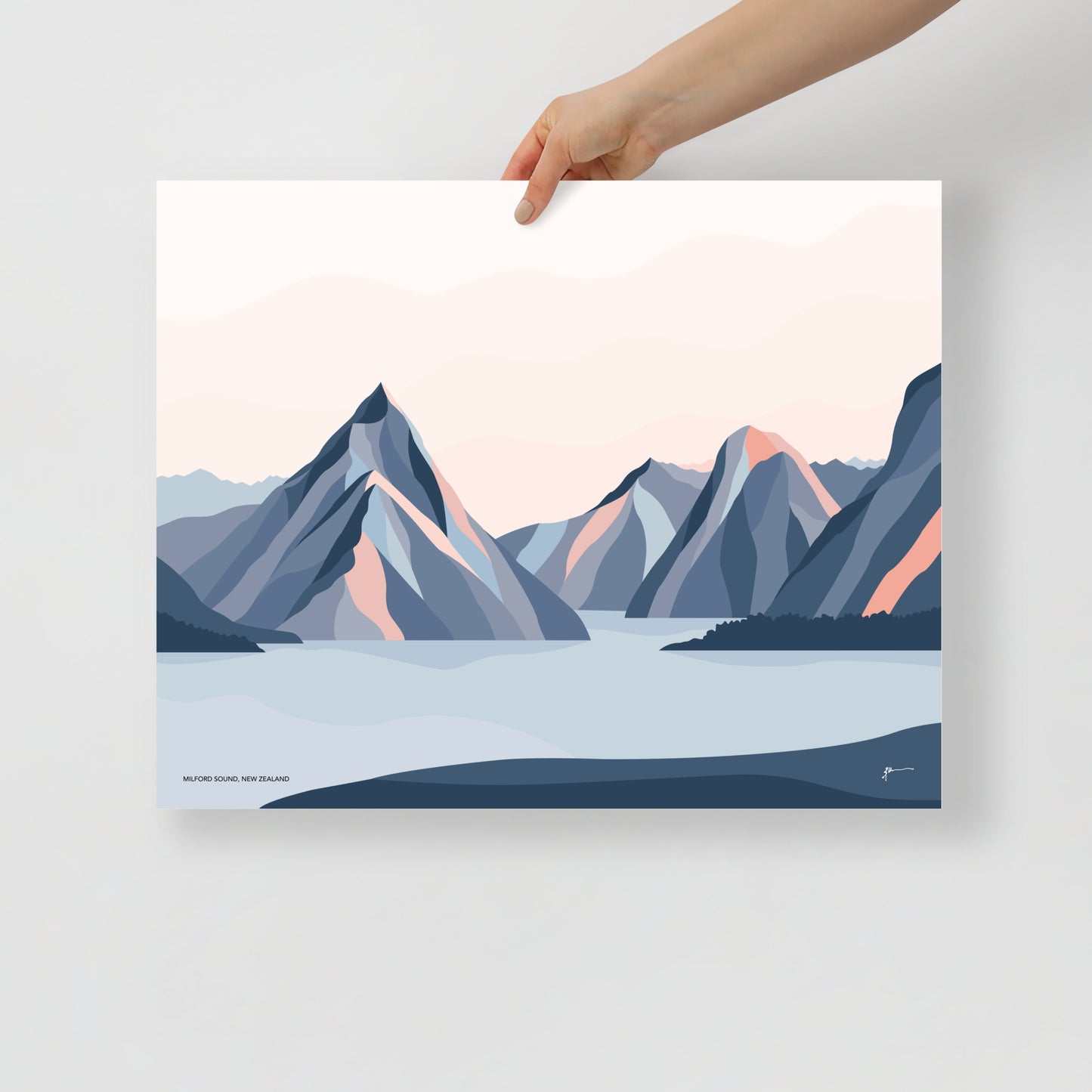 Milford Sound Mountains, New Zealand. Modern Mitre Peak Art Print