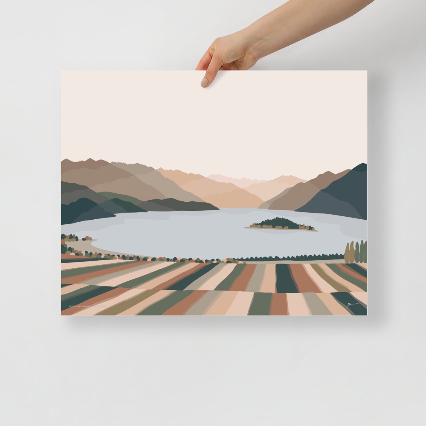 Rippon Vineyard, Lake Wanaka, New Zealand. Contemporary Mountain Landscape Art Print