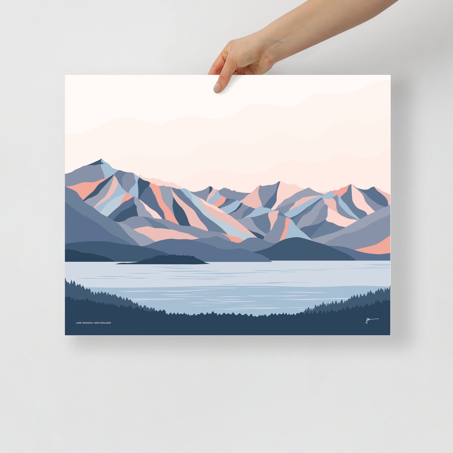 Lake Wanaka Mountains New Zealand Art Print. Modern Landscape Wall Art Poster