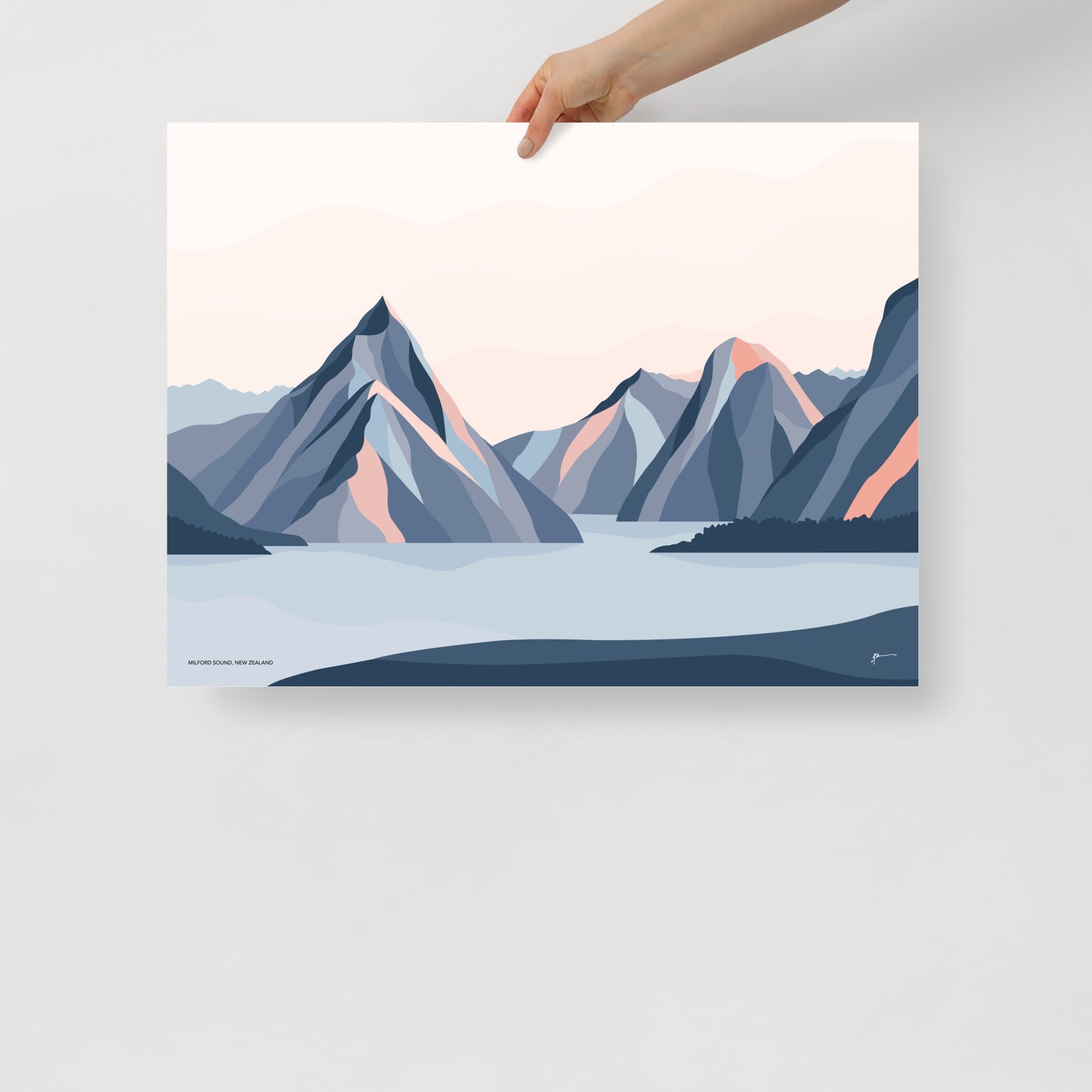 Milford Sound Mountains, New Zealand. Modern Mitre Peak Art Print